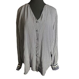 Talbots Plus Geometric Print Button Front V Neck Long Sleeve Blouse Women 2-3x